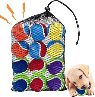 Squeaky Tennis Balls for Dogs - 12 Pack 2.5'' Durable Natural Rubber, Non-Toxic Dog Toy Balls with Mesh Bag for Outdoor Play & Training