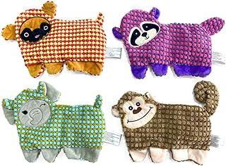 Cute No Stuffing Dog Toy for Small, Medium Breeds, Fun for Indoor Puppies with Soft Squeaker and Crinkle Paper, No Mess Chew and Play (4 Pack)