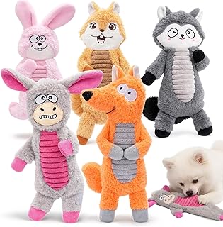 No Stuffing Dog Squeaky Toys Dogs Love These! | Crinkle & Squeakers Keep Dogs Busy, 5 Pack Plush Animal Toys for Small Medium Large Dogs