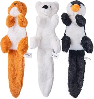 JOYELF Plush Squeaky Toys for Medium and Large Dogs - No Stuffing, Durable Interactive 3 Pack With Squeaky and Crinkle Paper - Penguin, Polar Bear and Otter