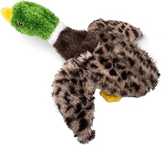 Stuffing-Free Duck Dog Toy, Plush Squeaky Toy with 4 Squeakers and Crinkle Wings, Hollow Body No-Stuffing Design for Small Medium Dogs