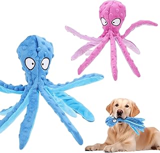 2-Pack Octopus Dog Toys, No Stuffing Squeaky Plush | Crinkle Legs, Squeaky Head, Washable Plush, Indoor/Outdoor Interactive Play, For Small, Medium, And Large Dogs