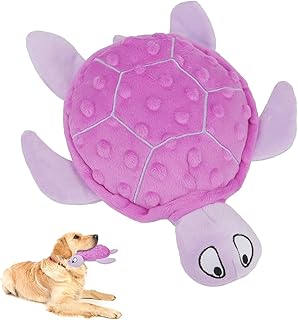 Squeaky Sea Turtle Plush Dog Toy - Durable, No Stuffing (Purple) | Interactive Chew Toy with Crinkle Paper for Small Dogs - Relieve Anxiety, Teething, and Keep Them Busy for Puppy