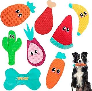 AWOOF Dog Toys No Stuffing, Crinkle Dog Chew Toys | 8 Packs Flat Stuffless Puppy Doggie Toys Tough Durable Interactive Teething DogToys for Small Medium Large Dogs