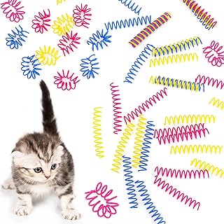 Charniol 60 Pcs Cat Spring Toys for Indoor Cat Kitten, 3 Inch | Thin Colorful Cat Interactive Toys, Plastic Coil Spiral for Swatting, Hunting, Chasing, and Active Healthy Play