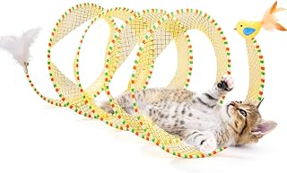 Potaroma Spiral Tunnel Cat Toy, Self Play Collapsible Spring Kitten Tunnel | For Indoor Cats, with Feather and Bell, 20 Inches Unfolded