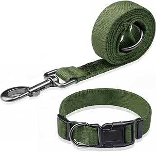 Green Medium Dog Collar and Leash Set, Bamboo Rayon | Made of 90% rayon from bamboo and 10% polyester; soft, breathable and adjustable with a quick-release buckle.