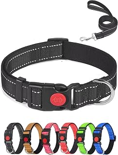 Aeclleca Reflective Dog Collar and Leash Set with Safety Locking Buckle，Adjustable Soft Nylon Pet Collars for Small Medium Dogs (Black, S)