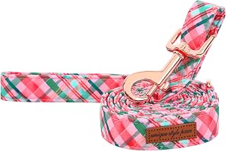 Unique style paws Pink Green Grid Dog Leash Matching Classical Collar for Small Medium Large Boys Girls Dogs and Cats-M