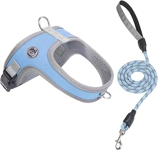 Dog Harness and Leash Set, No Pull Saddle Style Pet Harness, Breathable Mesh Adjustable Reflective Dog Vest for Medium Small Dogs Harness 2 D-Rings, Blue, M