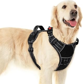 Eagloo Dog Harness No Pull for Large Dogs, Easy On & Off with 3 Buckles | No Choke with Front Clip, Adjustable Fit, MOLLE System, Reflective Vest, Easy Control for Walking, Black, Large