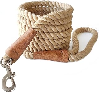 BTINESFUL 3/5/10ft Braided Rope Cotton Dog Leash for Large Medium Dogs | Strong Heavy Duty Dog Leash Soft Handle Pet Traction Walking, Hiking, Camping, Exploring (1/2" x 10ft, Brown)