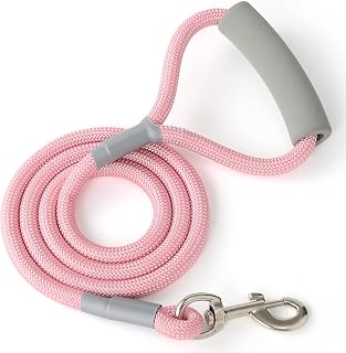 Mile High Life Dog Leash, 4FT x 1/2IN Pink, with Padded Handle | Heavy-duty nylon rope leash with soft handle & steel tips. Comfortable grip for daily walks with small to large dogs.