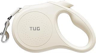 TUG Quest Retractable Dog Leash | 360&deg; Tangle-Free | 16 ft Tape (S, Cream) | 360&deg; Tangle-Free Retraction, 16 ft Strong Nylon Tape