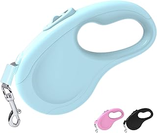 Retractable Dog Leash for Small Medium Dogs, 16Ft/5M, Blue | Light Weight, Up to 50lbs Dog, Strong Nylon Tape, 360&deg; Tangle-Free, One-Hand Brake