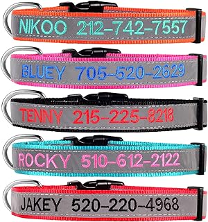 Personalized Dog Collars,Reflecvtive Dog Collar,Custom Embroidered with Name and Phone Number in Black,Red,Orange,Cyan,Rose for Puppy,Small,Medium,Large Dogs,for Boy and Girl Dogs