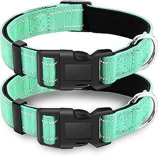 2 Pack Reflective Dog Collar with Safety Locking Buckle | Adjustable Soft Breathable Comfortable Nylon Pet Collar for Small, Medium and Large Dogs, 5 Sizes