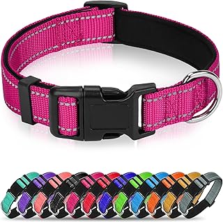 Reflective Dog Collar for Large Dogs with Quick Release Buckle | Comfortable Padded Lining, Stay Safe at Night, Easy On/Off, Metal D-Ring, Adjustable Fit, for Walking, Hot Pink