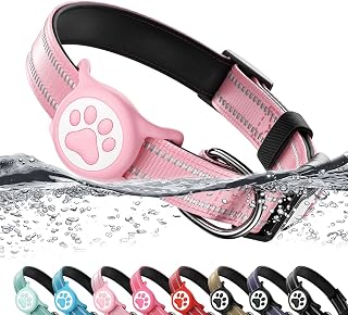 Premium Airtag Dog Collar，with IP68 Waterproof AirTag Holder,Pink,S | Soft,Breathable,Nylon Padded,Reflective,Ultra-Durable Buckle,Adjustable,Comfortable for Small Medium Large Dogs
