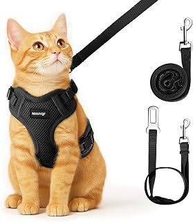 Cat Harness and Leash Set, Adjustable Cat Vest Harnesses | Soft Breathabl Mesh, Adjustable Size, Snap Buckles, Reflective Strips, Escape Proof, for Medium Sized Cats Walk, Black, S