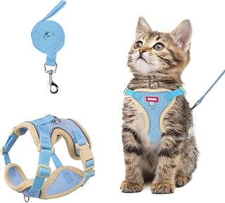 wanheart Cat Harness and Leash Set Escape-Proof Adjustable cat Leash and Harness Combo Suitable for All cat Breeds (Blue, M)