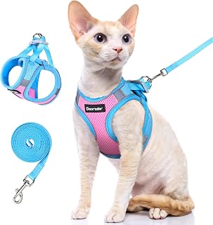 Dooradar Cat Harness and Leash Set, Easy-on Vest, Pink & Blue | Escape Proof, Adjustable, Soft & Lightweight, Secure Hook & Loop with Buckle, Reflective, for Kittens & Small Cats Walks, S