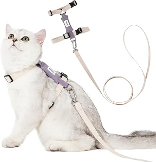 Cat Harness and Leash Set - White Lightweight Soft Kitten Harness Escape Proof, Adjustable Travel Pet Harness for Walking，Easy Control Comfortable Outdoor (White, One Size Fits All)