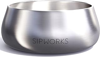 Sipworks Stainless Steel Dog Bowl &ndash; 32oz Weighted Metal Food and Water Bowls for Dogs and Cats with Non-Slip Base - Pet Bowls for All Breeds Sizes for Travel & Outdoor Play - Steel