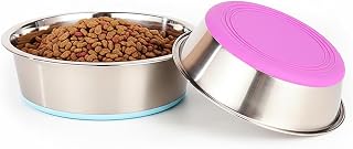 2 Pack Deep Stainless Steel Non-Skid Dog and Food Bowls, Each Holds Up to 4 Cups