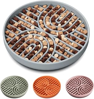 Slow Feeder Dog Bowls, Silicone Slow Feeder for Dogs & Puppies, Dog Puzzle Bowl with Suction Cup for Anxiety Relief, Slow Eating, Dishwasher Fit, for All Breed, Grey