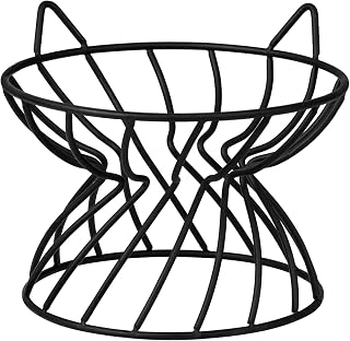 Metal Stand for Cat Dish - Raised Cat Bowl Holder with Anti Slip Sleeves - Black Iron - Elevated, Anti Vomiting, Backflow Prevention - 5.9 x 4.7 inches