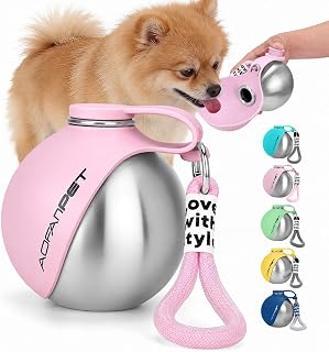 Portable Dog Water Bottle 10oz Stainless Steel Travel Bowl | Dog Water Dispenser with bowl for Small Dog, Puppy, Great for Walking, Hiking, Camping & Beach