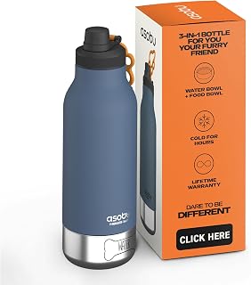 asobu Dog Barky Bottle &ndash; Insulated Stainless Steel Water Bottle with 2 Removable Dog Bowls for Food, Treats & Water &ndash; Pet-Friendly Travel Bottle for Hiking, Road Trips & Outdoor Adventures