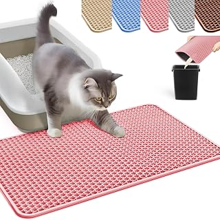Cat Litter Mat, Honeycomb Double Layer Litter Trapping Mat | Safe Materials, Soft on Paws, Waterproof Urine Proof Non-Slip, Protects Floors, Less Waste, Easy to Clean, Pink, 45" x 26"