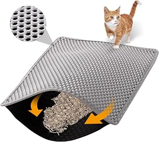 ondware Cat Litter Mat 30 x 24 in, Double Layer, Waterproof, Gray | Honeycomb EVA mat, traps litter, urine-proof non-slip backing, soft on paws, easy shake-off or rinse clean
