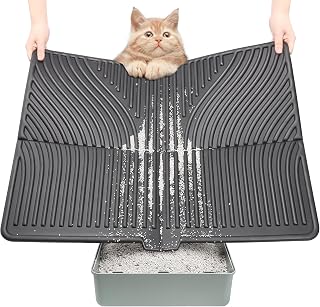 UPSKY Large Cat Litter Mat 31" x 24 Waterproof and Washable, Soft on Paws | Litter Catcher Pad, Cat Litter Trapping Mat, Scatter Control, Fits Most Litter Boxes, Use for Dogs & Cats, Black