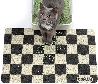 Conlun Cat Litter Mat Litter Trapping Mat, Premium Durable PVC Cute Cat Litter Box Mat, Non-Slip, Less Waste Kitty Litter Mat, Soft on Kitty&rsquo;s Paws, 24&rdquo;x 17&rdquo; cat matts for litter, Chessboard