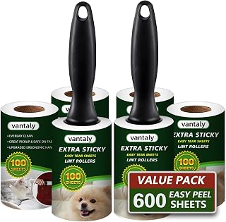 Lint Rollers for Pet Hair Extra Sticky, Lint Remover for Clothes, Clean The Hair on Sheeets Couch Furniture and Carpet,Dog lint Roller, 600 Sheets 2 Handles with 6 Rollers
