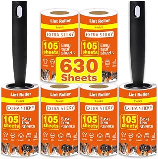 Yvnicll 630 Sheets Extra Sticky Lint Rollers for Pet Hair | Easy Spiral Tear Lint Roller for Clothes and Pet Hair， Remover for Couch, Furniture and Carpet.