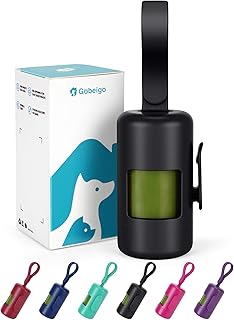 Gobeigo Dog Poop Bag Holder with Used Bag Hook(Black) | Silicone Strap Fits Any Leash, Large Opening for Easy Dispensing with 1 Bonus Roll of Waste Bags