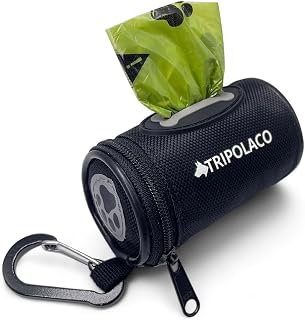 Dog Poop Bag Holder for Leash, Easy Release Poop Bag Dispenser | 1680D Oxford, Carabiner Clip, Fits Most Standard Poop Bag Rolls, Compatible with Most Leashes, Dog Walking Accessories, Black