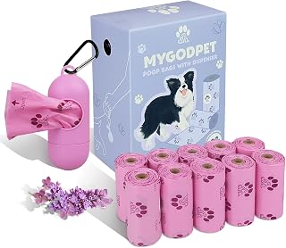 Dog Poop Bags Rolls with Dispenser 150 Count Biodegradable Bags for Dog and Cat Lavender Scented Waste Bag Leak Proof Doggie Poop Bag Doggy Trash Bag Purple