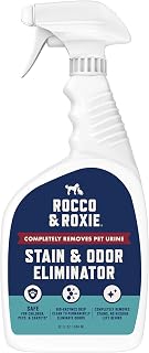 Rocco & Roxie Enzyme Stain & Odor Eliminator, 32 Fl Oz | Bio-enzymatic urine destroyer; CRI Certified Safe; made in USA; for carpets, bedding, litter boxes, crates & cars