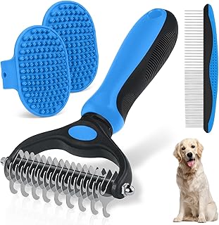 Pet Grooming Rake,Metal Comb, Bathing Grooming Brush for Dogs and Cats | 4-in-1 Pet Grooming Kit Deshedding Dematting Tool for Long & Short Haired Pets,Double-Sided Undercoat Rake