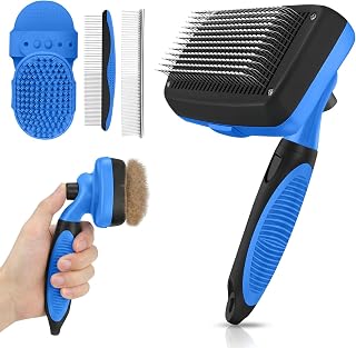 Self Cleaning Shedding Brush - 5-in-1 Professional Pet Grooming Kit Skin Friendly Grooming Tool for Dogs, Cats, and Puppies, Deshedding and Hair Removal for Long and Short Haired Pets, Blue