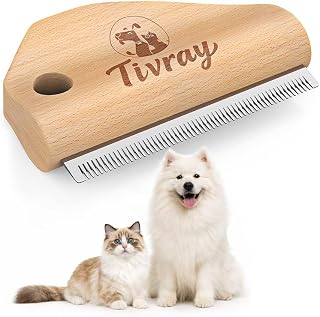 Dog Brush for Shedding, Wood Deshedding Brush for Dogs, 4.3inch | Ergonomic Pet Hair Removal Tool, Painless Wood Remover for Pet Hair, Cats, Horses Cleaning, Grooming, Short and Long Fur