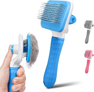 Dog & Cat Brush, Self Cleaning Slicker Brush for Pets Shedding | 1 Click Clean,Lightweight,Massaging Particles,Soft Non-slip Handles,For All Furry Animls