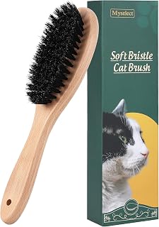 Boar Bristle Cat Brush with Wooden Handle, Soft and Gentle, Reduce Shedding, Make Coat Soft, Smooth and Shinny, Daily Grooming Tool for Short Haired Cats, Kitten