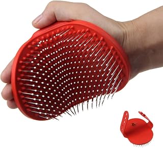 Emours Pet Rubber Grooming Brush Massager with Adjustable Loop Handle and Stainless Steel Pin