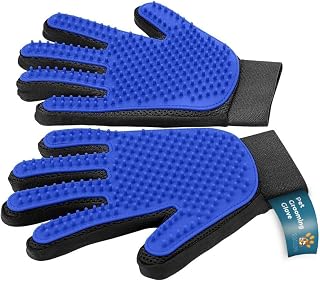Pet Grooming Gloves &ndash; Efficient Dog & Cat Grooming Gloves 2-in-1 Deshedding Glove & Massage Mitt for Bathing, Washing & Shedding, Safe for Short/Long Hair &ndash; 2pcs (Blue)